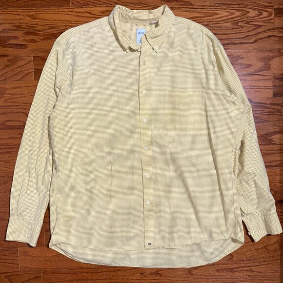 JCrew Micro Check Yellow Long Sleeve Cotton Button Down Shirt Size XL - Picture 7 of 13